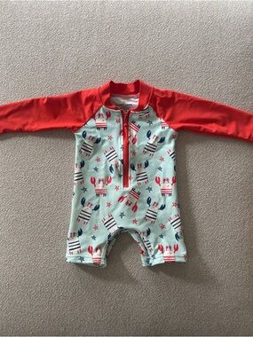 Caden Lane Red White & Blue Lobster Rash Guard Long Sleeve 3-6M Swim Suit